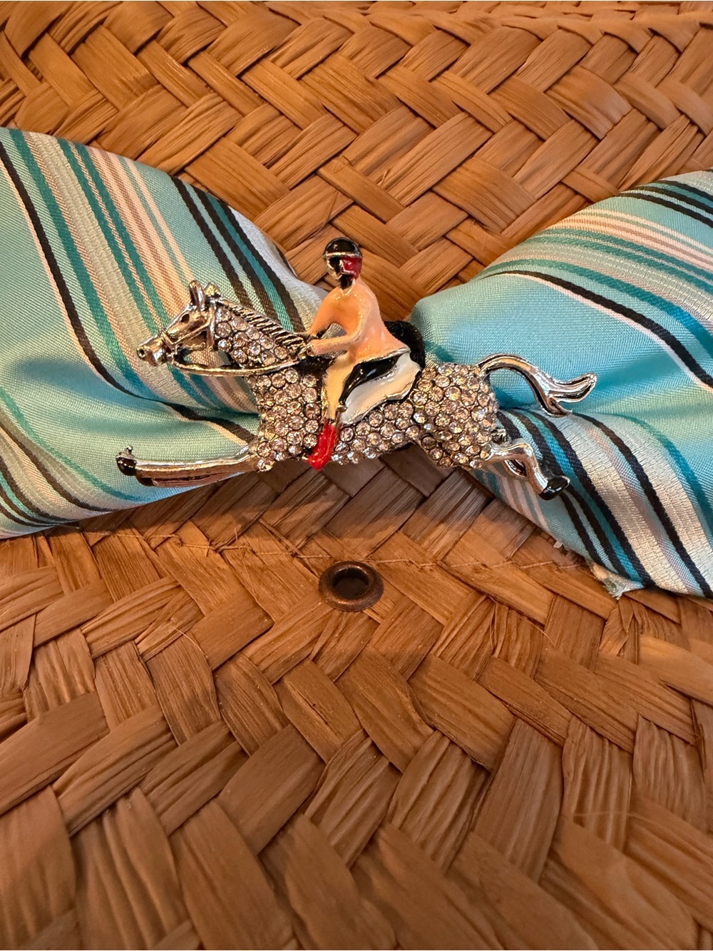 Riata Woven Straw Sun Hat with Aqua Striped Bow - Picture 5 of 12
